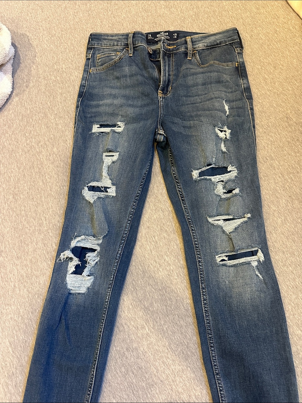 Distressed Blue Skinny Jeans - Hollister